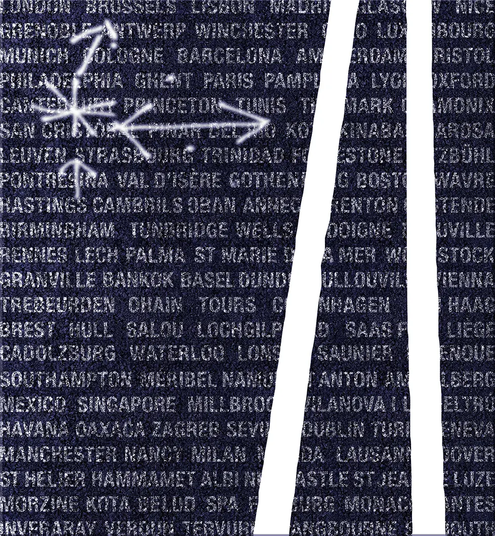 <b>DESTINATIONS #2</b> ©2010  Mixed media on canvas  / 100cm x 110cm x 5cm